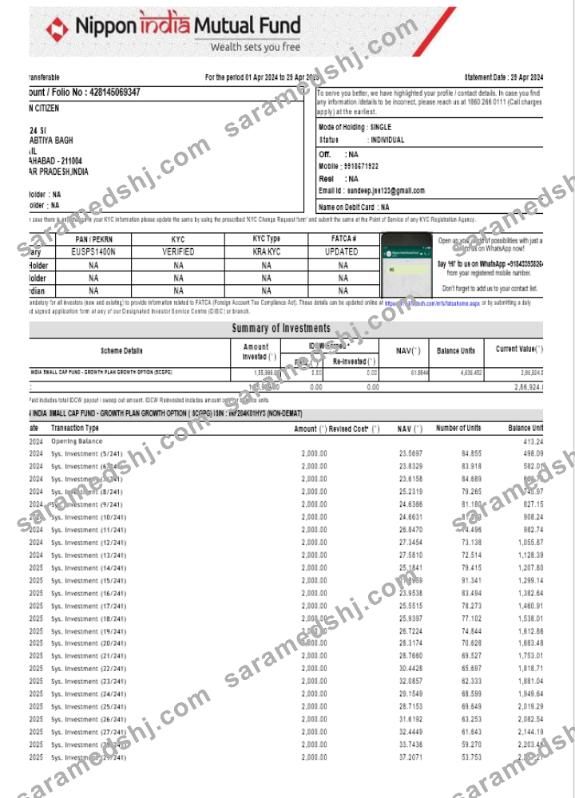 INDIA NIPPON bank statement template, Word and PDF format